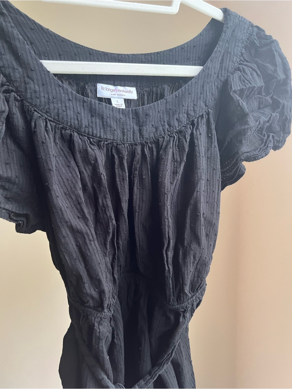 Liz Lange Black Textured Puff-Sleeve Maternity Tunic size Large